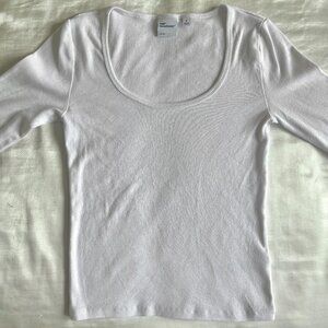 Aritzia TNA HomeStretch Rib Equalizer Scoopneck Longsleeve - White, Size S